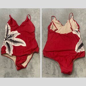 New! Live! Activewear Red Floral One Piece Swimsuit 3016